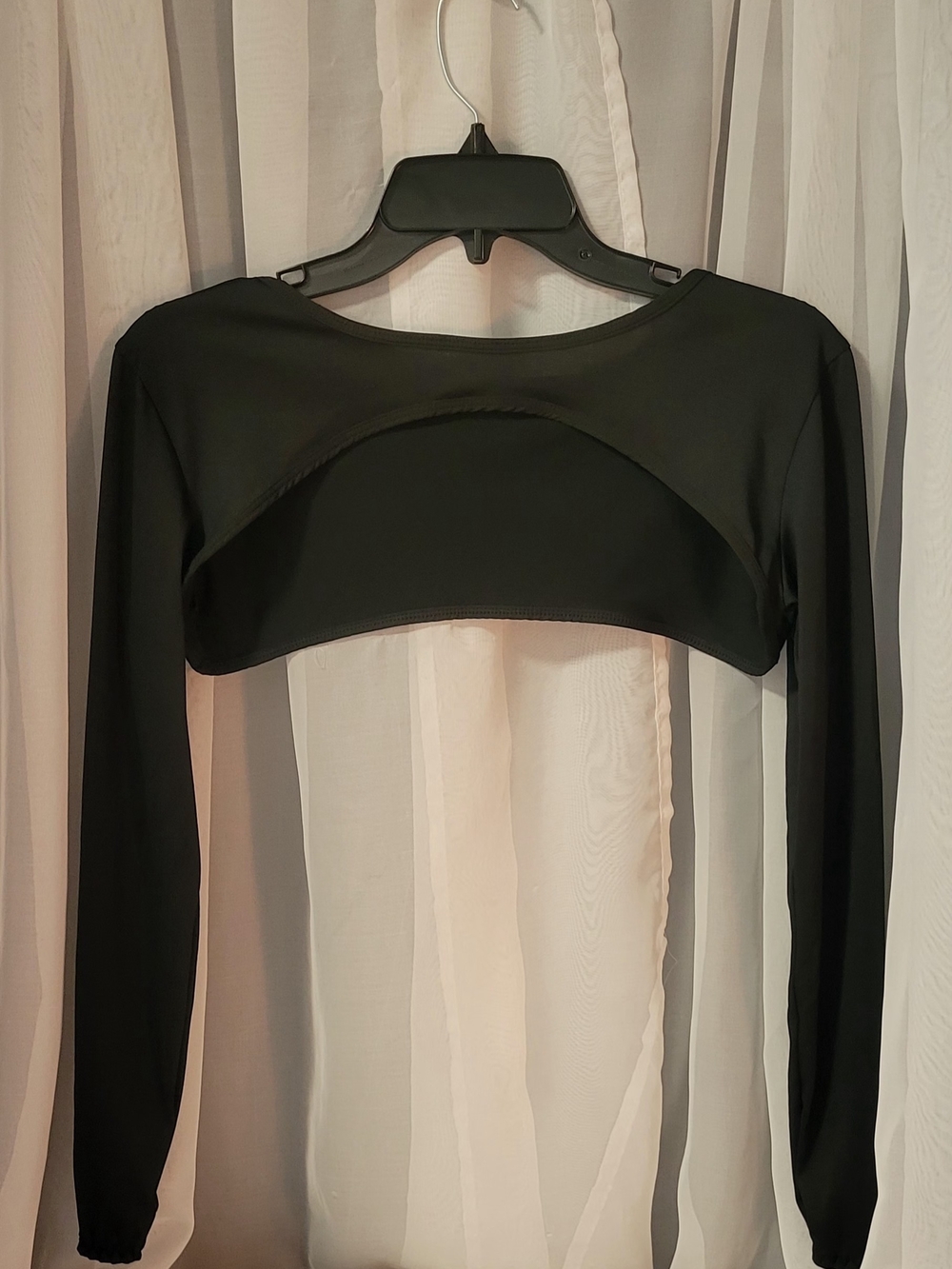 Black Long-Sleeve Crop Shrug Top - Women's